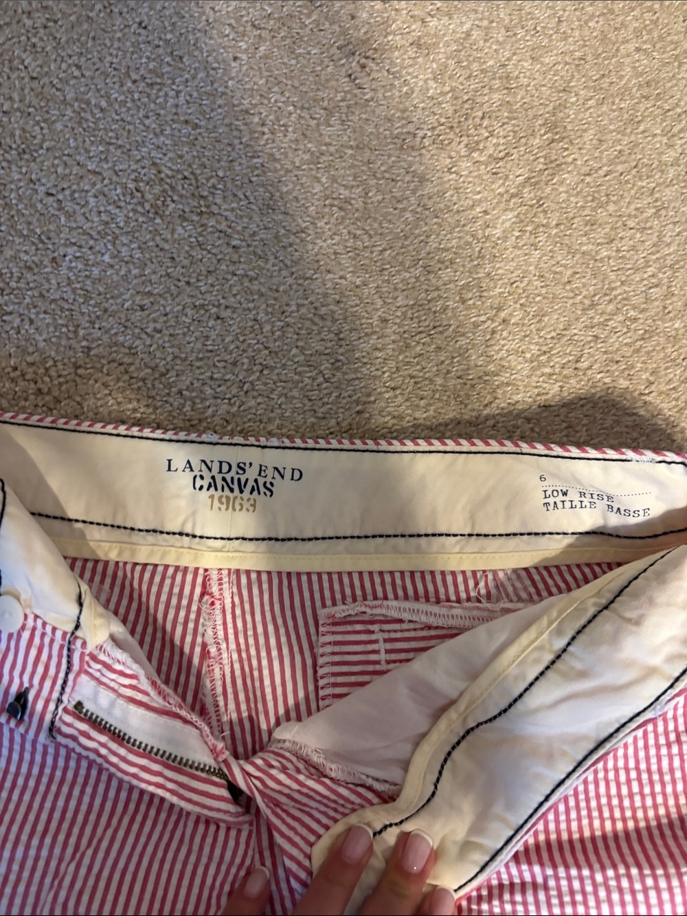 Lands' End Red and White Seersucker Stripe Shorts